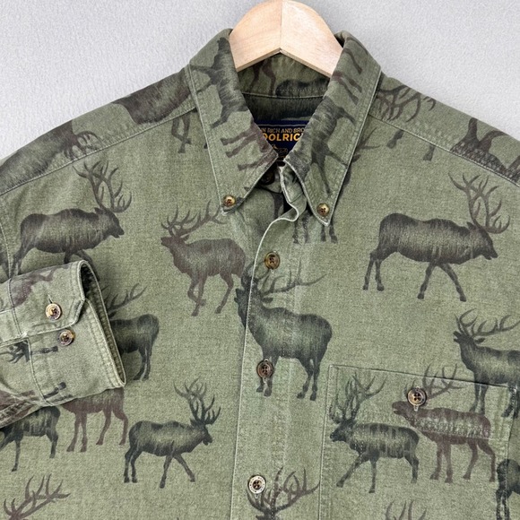 Woolrich Other - Woolrich Flannel Shirt Mens Large Green Elk AOP Long Sleeve Button Up Retro Work